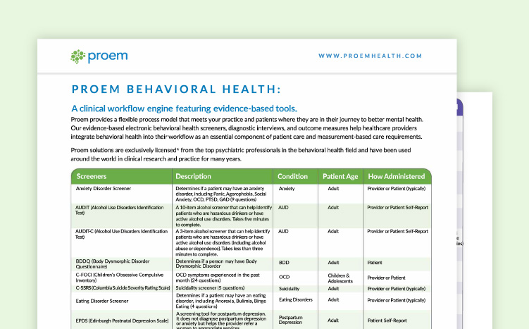 Proem Measurements List for Providers
